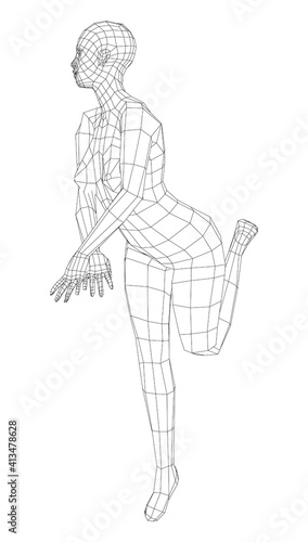 Wireframe girl posing in a sexy pose. Vector