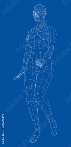 Wireframe walking woman. Vector