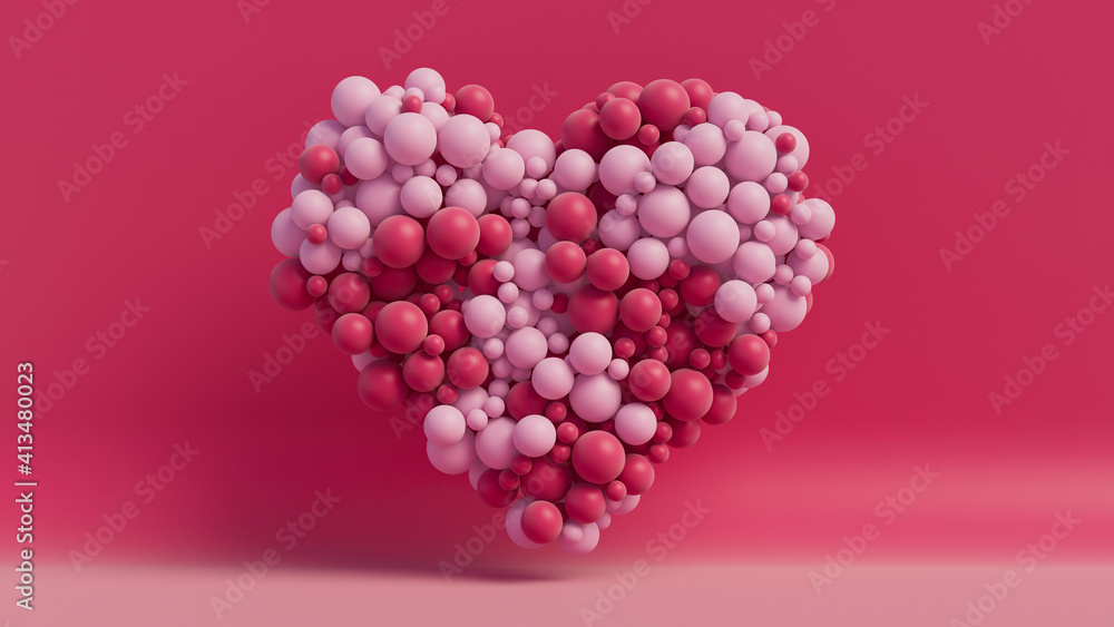 Multicolored Balloon Love Heart. Light Pink and Dark Pink Balloons arranged in a heart shape. 3D Render Multicolored Balloon Love Heart. Light Pink and Dark Pink Balloons arranged in a heart shape. 3D Render
