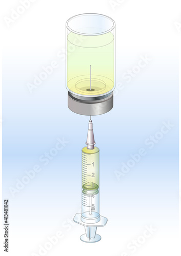 Medical syringe and vaccine vial, vector illustration