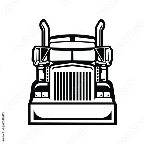 Semi truck 18 wheeler freight big rig front view vector illustration isolated