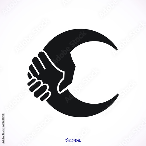 Cooperation Abstract Vector Sign, Symbol or Logo Template. Hand Shake Incorporated in Letter C Concept. Isolated.