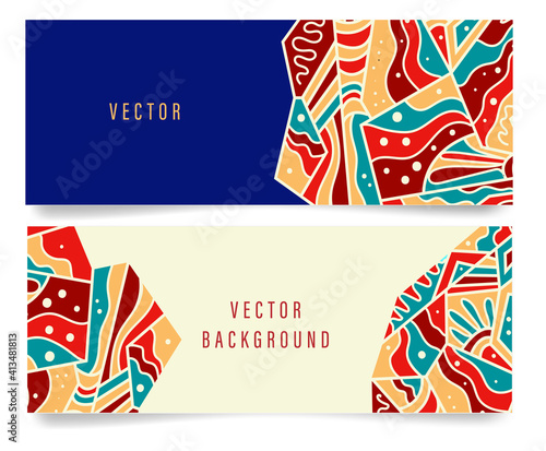 Abstract banner set with bright colorfull geometric shapes. Social media templates. Vector illustration.