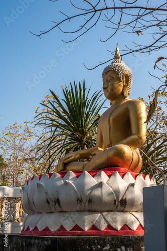 January 28, 2021 The Buddha has been meditated on the lotus statue at Wat Phu Noi temple, Naklang district, Nongbualamphu province, Thailand photo