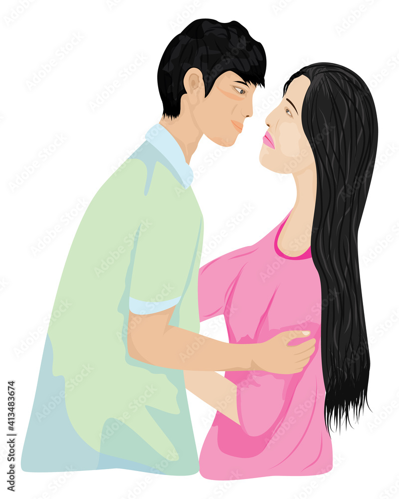 Young man and woman fall in love cartoon shape vector design Young man and woman fall in love cartoon shape vector design