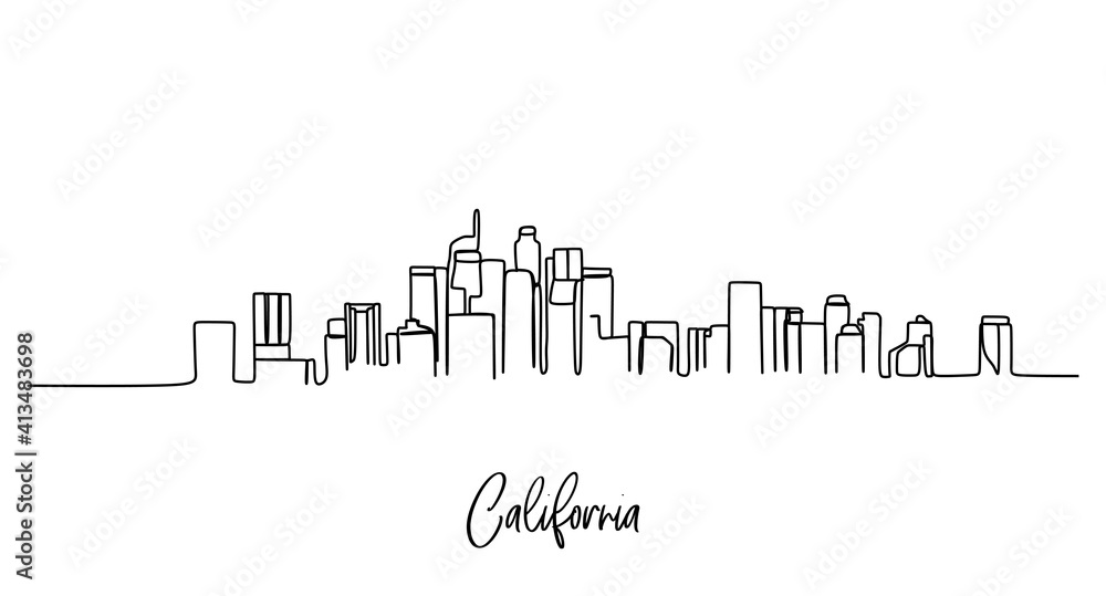 California of USA skyline - Continuous one line drawing