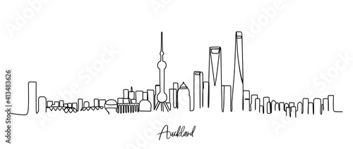 Auckland of USA skyline - Continuous one line drawing