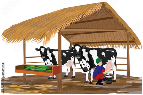 agriculturist Milk from dairy cow  vector design