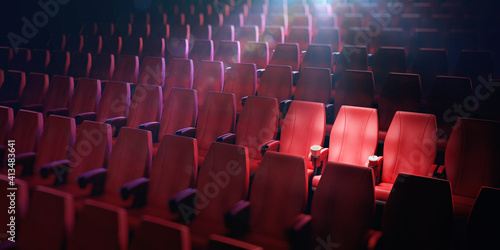 Bilde på lerret Empty movie theatre with red seat pads