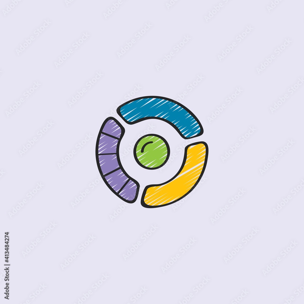Vector illustration of flat diagram icon in blue, yellow and purple color Vector illustration of flat diagram icon in blue, yellow and purple color