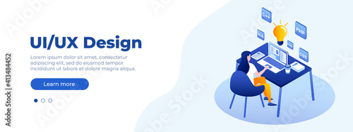 UI/UX design concept. Banner vector isometric illustration, ui concept for your website. Vector illustration EPS 10