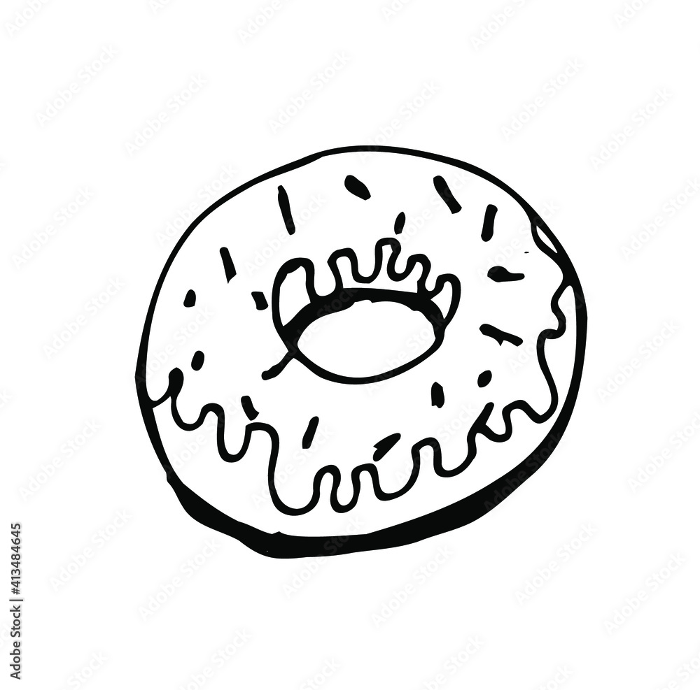 Vector donut with glaze isolated on the white background for menu cafe, bar, children food, restaurant Vector donut with glaze isolated on the white background for menu cafe, bar, children food, restaurant
