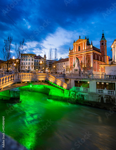 Photography Ljubljana city centre at night, Central Slovenia region