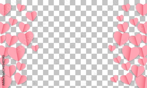 Pink love border isolated on transparent background. Flat design vector. Usable for border, banner, background, and cover.