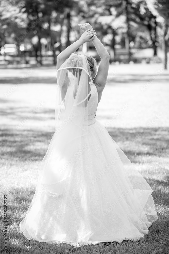 Happy bride in a wedding dress, against the backdrop of beautiful nature. Wedding day Happy bride in a wedding dress, against the backdrop of beautiful nature. Wedding day