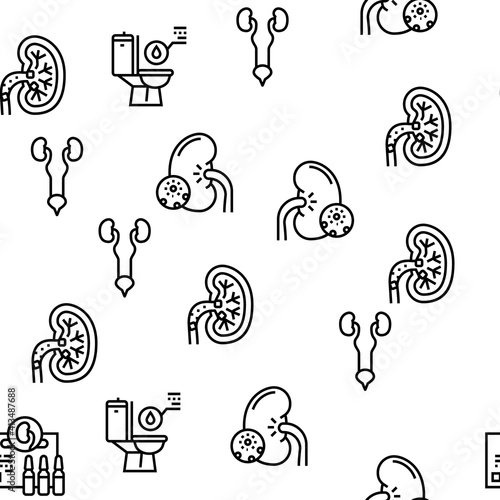 Nephritis Kidneys Vector Seamless Pattern Thin Line Illustration