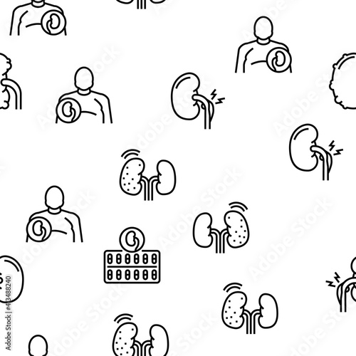 Nephritis Kidneys Vector Seamless Pattern Thin Line Illustration