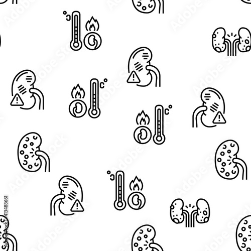 Nephritis Kidneys Vector Seamless Pattern Thin Line Illustration