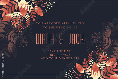wedding card invitation template in leaves style