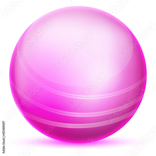 Glass pink ball or precious pearl. Glossy realistic ball, 3D abstract vector illustration highlighted on a white background. Big metal bubble with shadow.