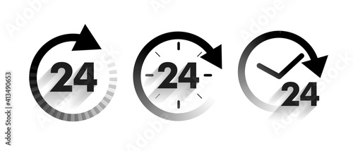 24 hours service a day icons set in arrow style