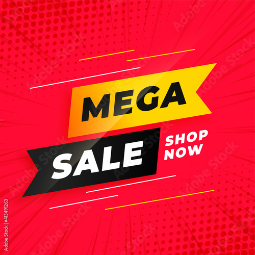 mega sale red banner template in ribbon style