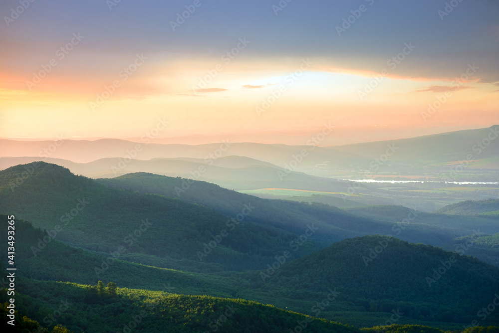 Sunset in the green hills
