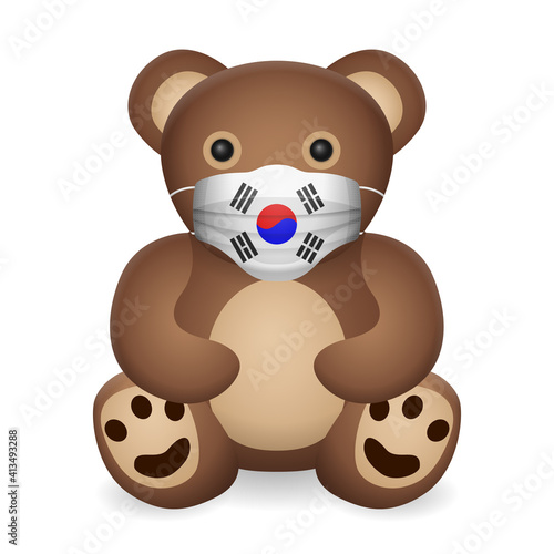 Teddy bear with medical mask South Korea flag