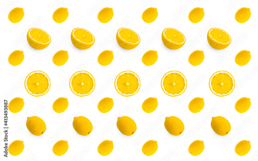 Fresh lemon background. Lot of lemons on a white background.