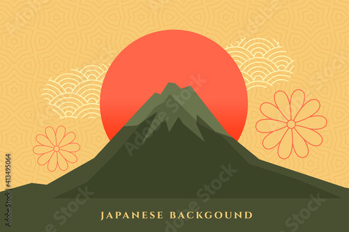 japanese background with mount fuzi  decorative design