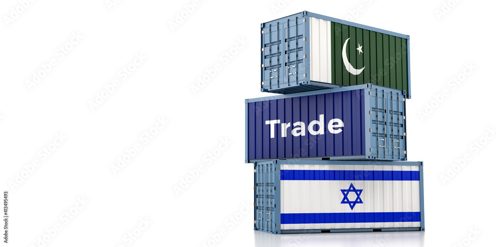 Freight containers with Pakistan and Israel flag. 3D Rendering Freight containers with Pakistan and Israel flag. 3D Rendering