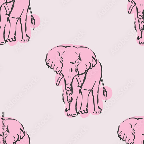 Pink elephant seamless pattern. Vector