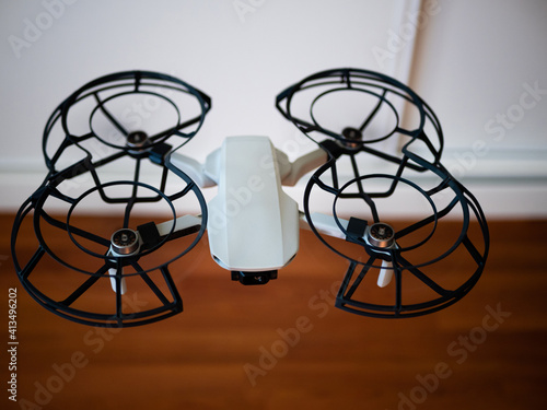CLOSE-UP OF DRONE WITH PROPELLER PROTECTOR