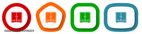 Wardrobe, room, design, interior, furniture vector icon set, flat design buttons on white background for webdesign and mobile applications