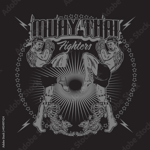 Muay Thai Fighters Emblem Crest Illustration