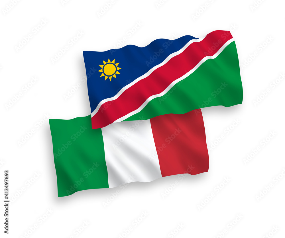 Flags of Italy and Republic of Namibia on a white background