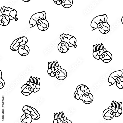 Meat Factory Product Vector Seamless Pattern Thin Line Illustration