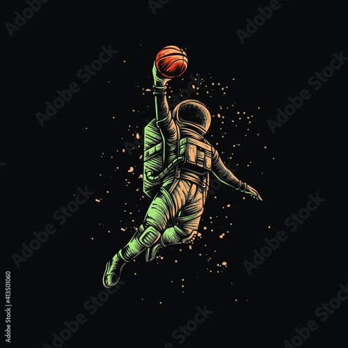 basketball shot astronaut vector illustration