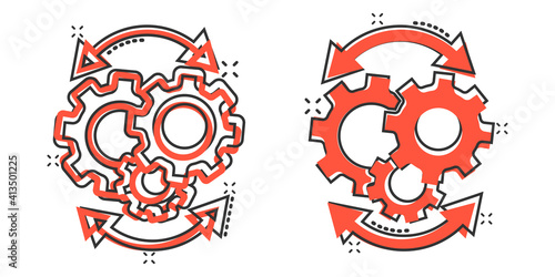 Workflow icon in comic style. Gear effective cartoon vector illustration on white isolated background. Process organization splash effect business concept.