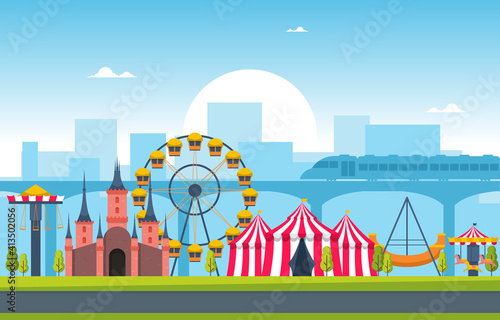 Circus Ferris Wheel Amusement Park Happy Holiday Illustration