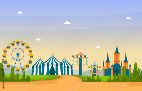Circus Ferris Wheel Amusement Park Happy Holiday Illustration