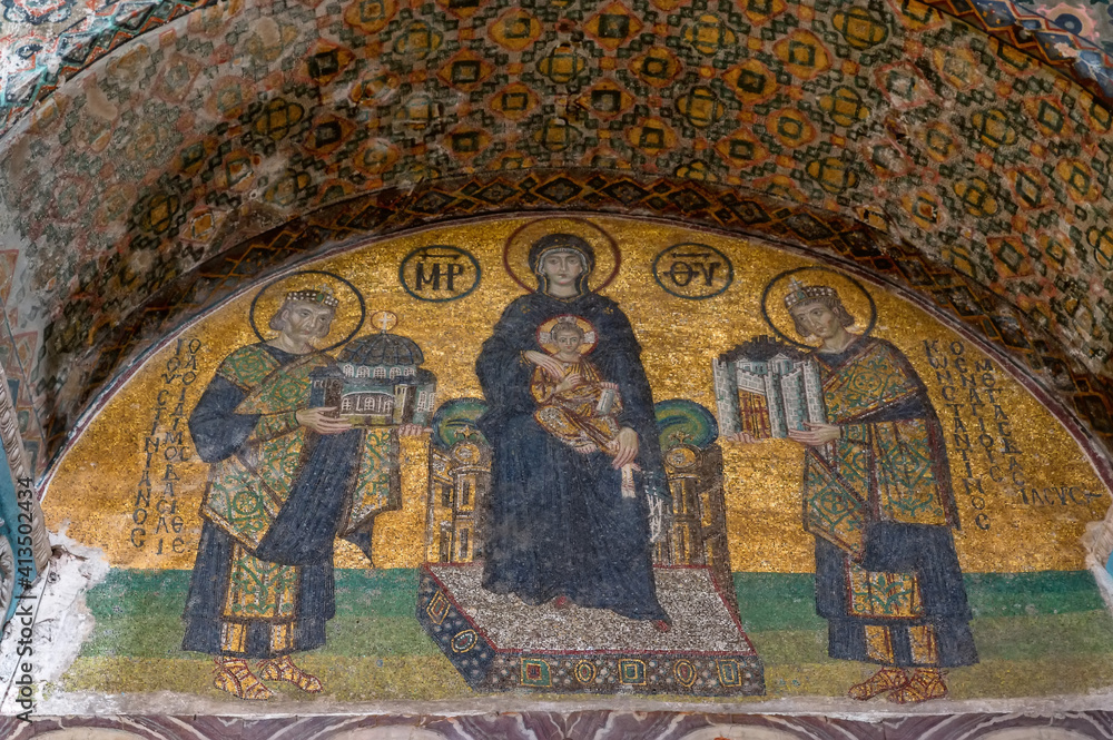 Detail of antique mosaic decoration in Hagia Sophia