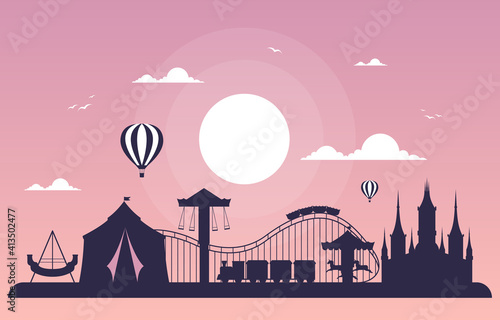 Castle Circus Amusement Park Happy Holiday Illustration