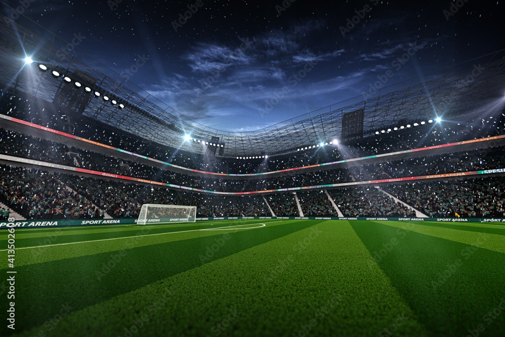 Fototapeta premium Empty soccer stadium at night background