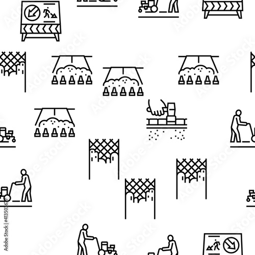 Road Construction Vector Seamless Pattern Thin Line Illustration