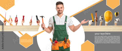 Handsome male worker on whi...
