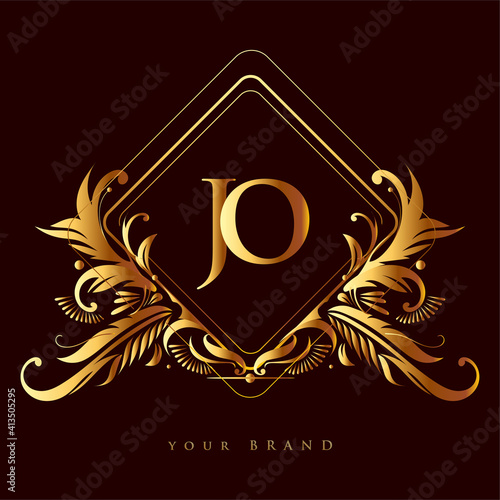 Initial logo letter JO with golden color with ornaments and classic pattern, vector logo for business and company identity.
