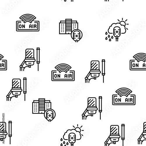 Fotografi Radio Studio Podcast Vector Seamless Pattern Thin Line Illustration