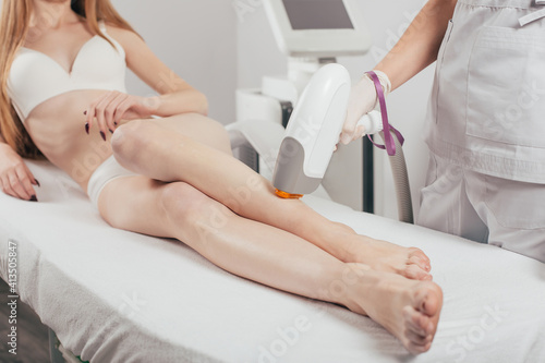 Laser epilation and cosmetology. Hair removal cosmetology procedure. Laser epilation and cosmetology. Cosmetology and SPA concept.