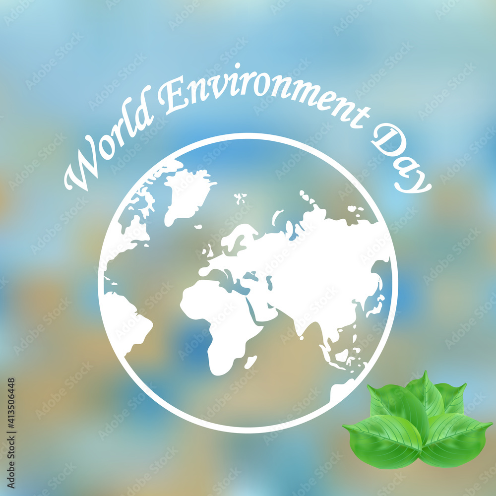 World Environment Day banner. Globe earth with text on bright blue background for eco poster, card. Globe shape on bright blurred backdrop. Save the Planet, Earth day concept.Stock vector illustration